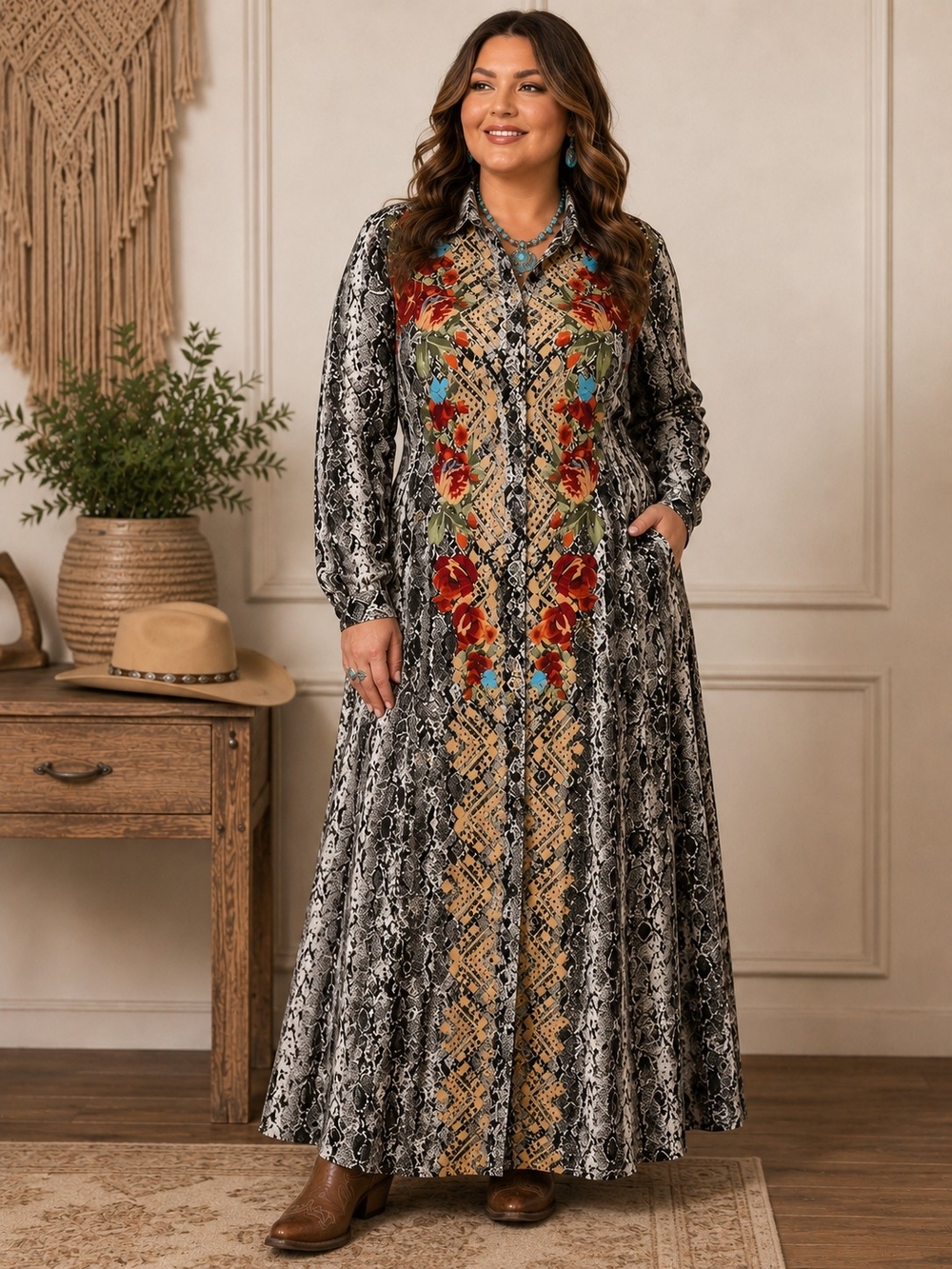 Savanna Jane Floral Snake Print Maxi Dress | Size 2X - NWT